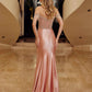 Nox Anabel F1568 Satin Beaded Off-Shoulder Boned Waistline Dress