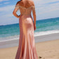 Nox Anabel F1568 Satin Beaded Off-Shoulder Boned Waistline Dress