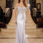 Nox Anabel F1568 Satin Beaded Off-Shoulder Boned Waistline Dress