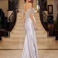 Nox Anabel F1568 Satin Beaded Off-Shoulder Boned Waistline Dress