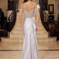 Nox Anabel F1568 Satin Beaded Off-Shoulder Boned Waistline Dress