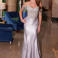 Nox Anabel F1568 Satin Beaded Off-Shoulder Boned Waistline Dress