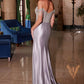 Nox Anabel F1568 Satin Beaded Off-Shoulder Boned Waistline Dress