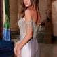 Nox Anabel F1568 Satin Beaded Off-Shoulder Boned Waistline Dress