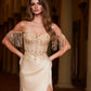 Nox Anabel F1571 Fringed Off-Shoulder Sequin Sweetheart Neckline Dress