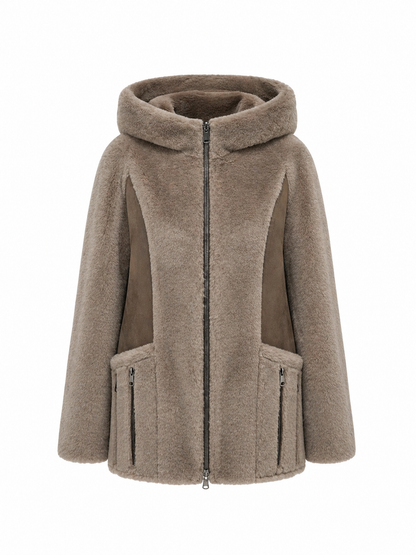 Reversible Faux Fur Suede Hooded Jacket