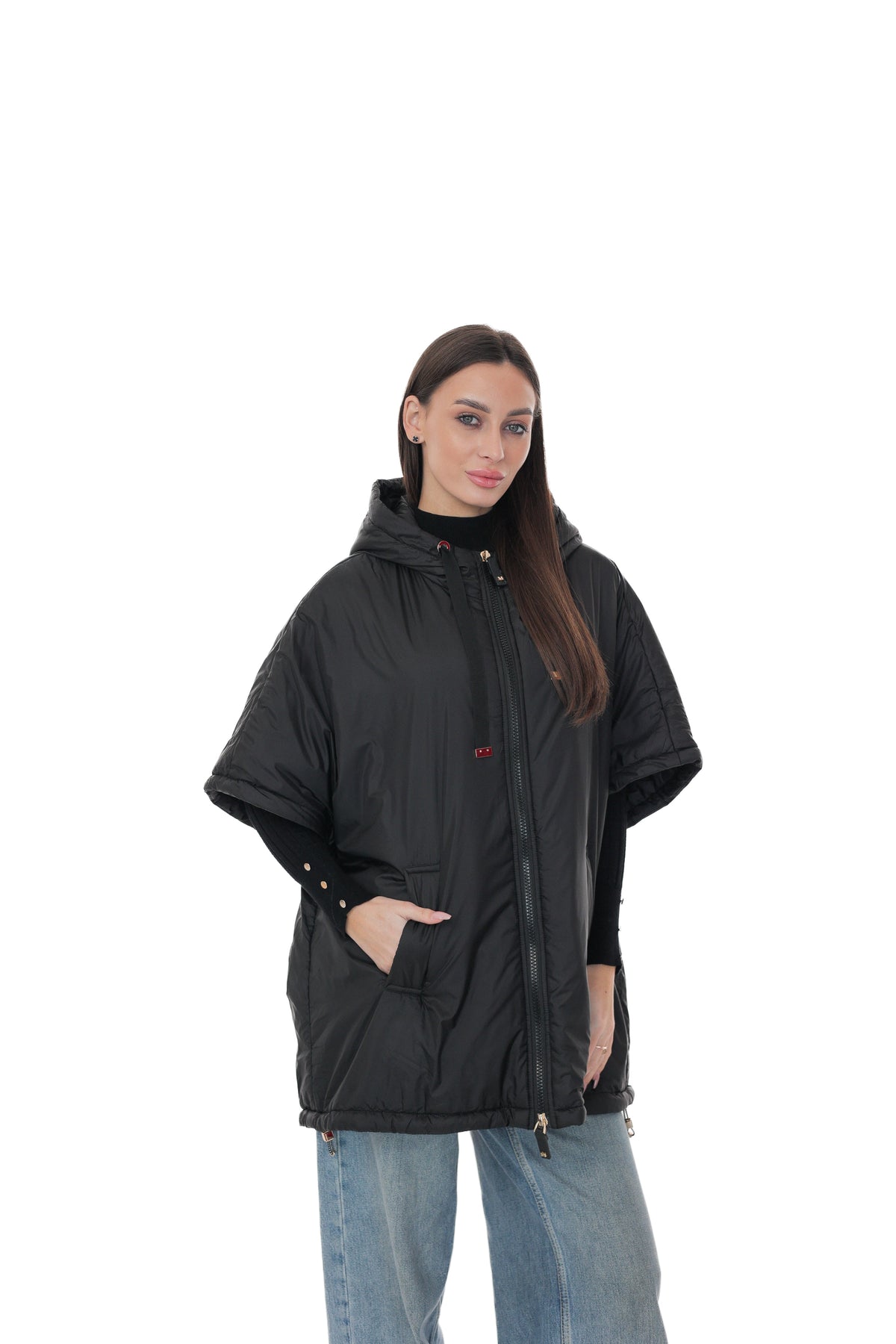 Black hooded vest by Alaska® Outerwear Company, front view