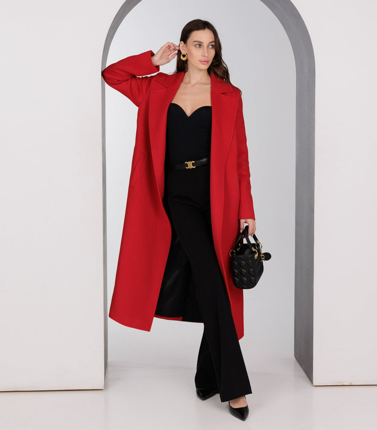 Alaska® Astoria Classic red wool blend wraparound overcoat with a tailored silhouette