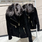 Bari Genuine Astrakhan Silver Fox Trim Coat