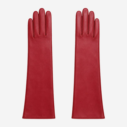 Leonora (deep red) - Italian cashmere lined 6-button length leather gloves