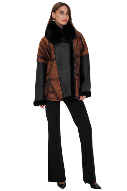 Sienna Genuine Lamb Leather Polar Fox Fur Trim Jacket in Umber