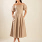 Flying Tomato taupe woven midi dress, protecting my peace design, stylish and comfortable for casual wear.