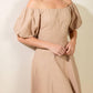 Flying Tomato taupe woven midi dress with a relaxed fit, featuring a sleeveless design and subtle texture.