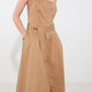 Flying Tomato Proof of Perfection woven midi dress in camel color, featuring a stylish, flowy design and elegant fabric.