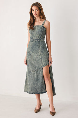 EXOTIC BREEZE DENIM MIDI DRESS