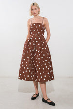 Brown Flying Tomato Harmony Horizon woven midi dress with a relaxed fit, featuring a stylish, comfortable design for casual wear.
