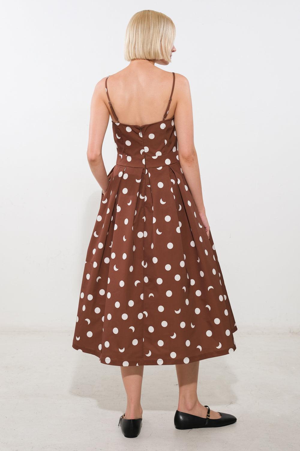 Flying Tomato Harmony Horizon woven midi dress in brown, featuring a stylish and comfortable design perfect for casual wear.