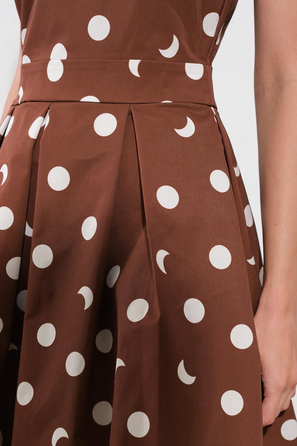 Flying Tomato Harmony Horizon woven midi dress in brown, stylish sleeveless dress with a relaxed fit and intricate woven details.