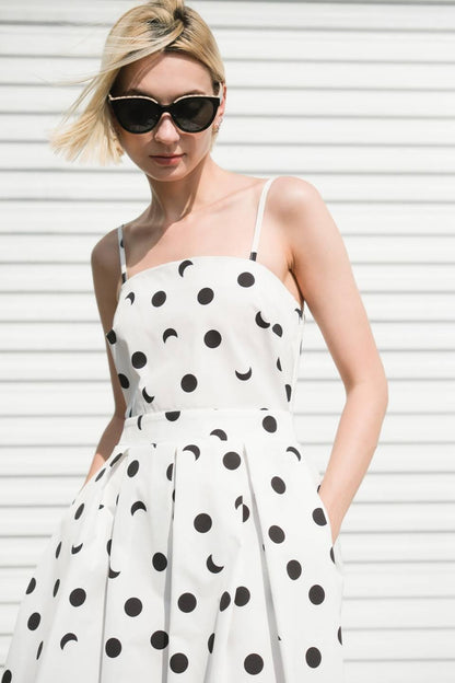 Flying Tomato Harmony Horizon woven midi dress in white, featuring a flowing, bohemian style with intricate fabric details.