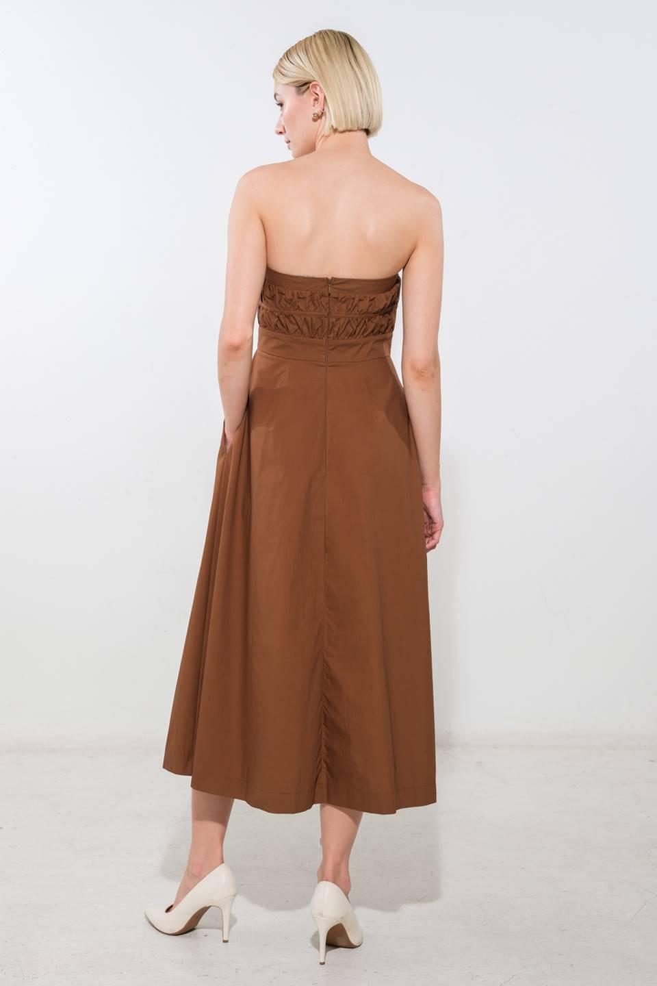 Flying Tomato Mystic Muse woven midi dress in mocha, featuring a stylish, comfortable design with intricate woven details.