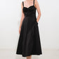Black Oceanic Opulence woven midi dress by Flying Tomato, featuring lightweight fabric and elegant design, displayed on a mannequin.