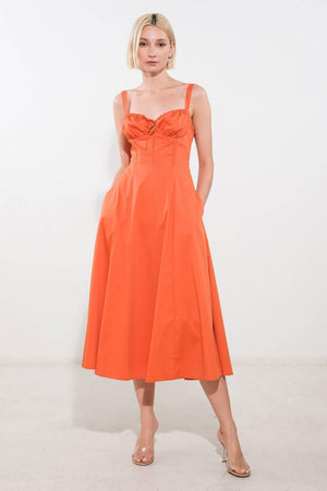 Orange woven midi dress from Flying Tomato's Oceanic Opulence collection, featuring a stylish and comfortable design.