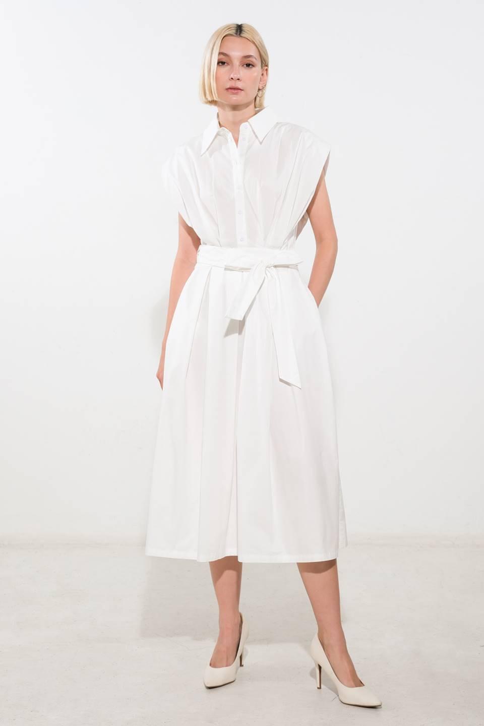Off-white woven midi dress by Flying Tomato, featuring a stylish and comfortable design perfect for casual or semi-formal wear.