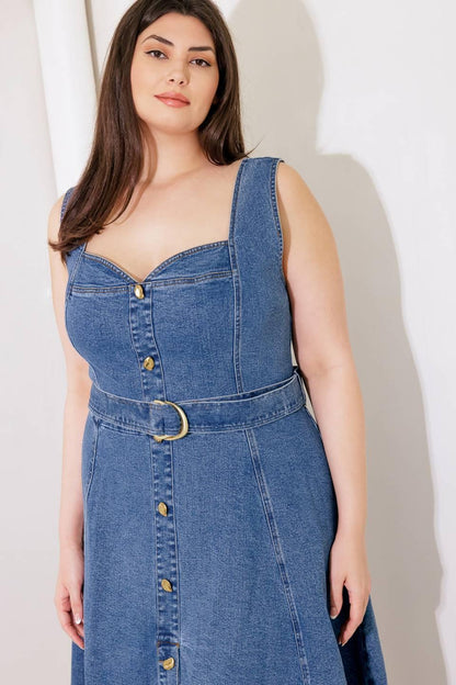PRETTIEST BEHAVIOR DENIM MIDI DRESS