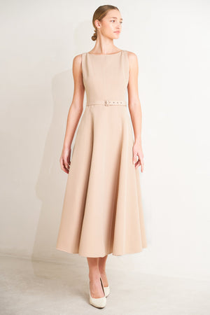 Beige woven midi dress from Flying Tomato's Living the Dream collection, featuring a relaxed, stylish design.