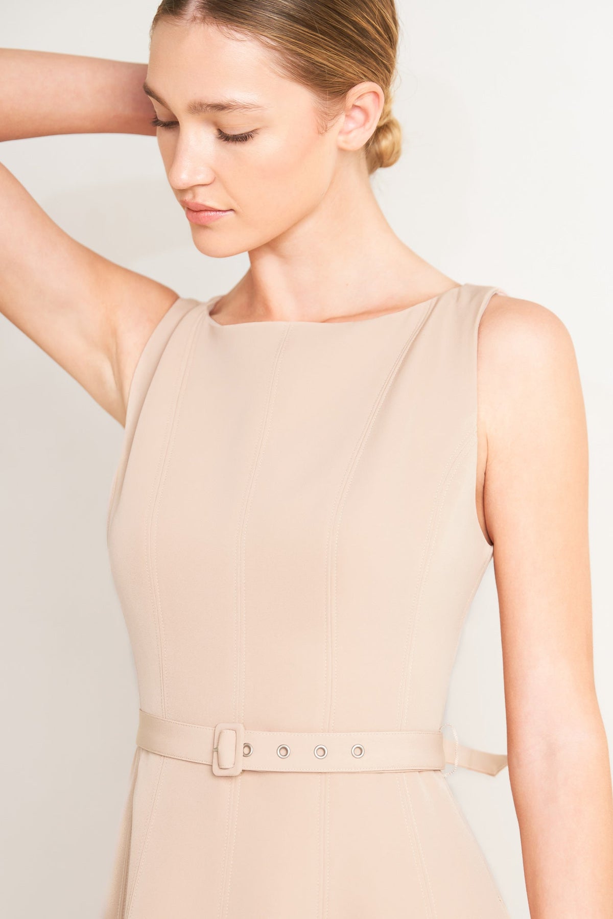 Beige woven midi dress from Flying Tomato's Living the Dream collection, featuring a flowing, stylish design.