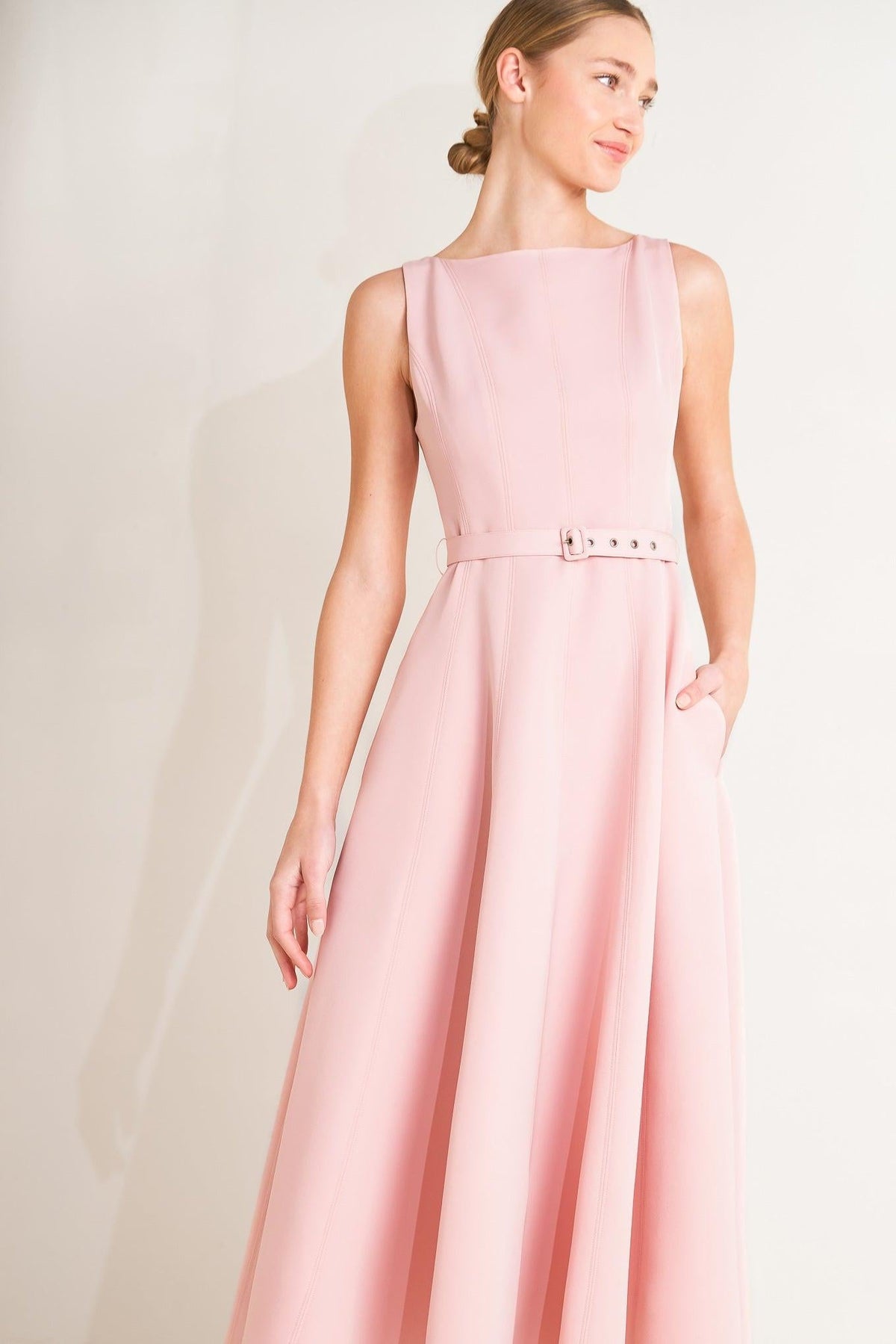 Flying Tomato woven midi dress in pink featuring a flowing design and stylish details, perfect for casual or dressy occasions.