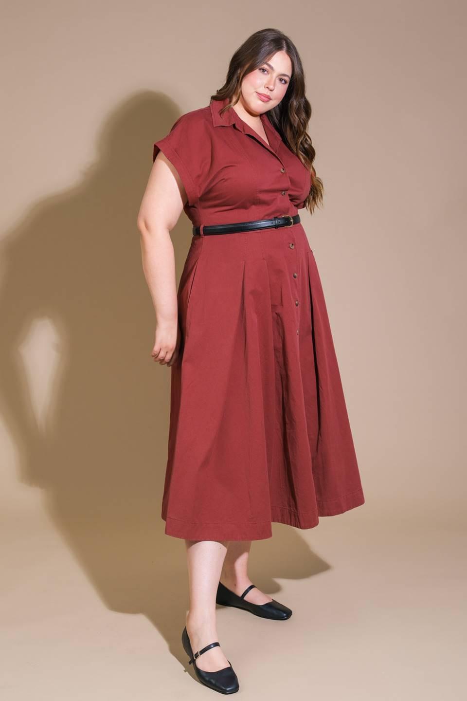 Flying Tomato perfect balance woven midi dress in berry color, showcasing a stylish, flowy dress with a comfortable fit.