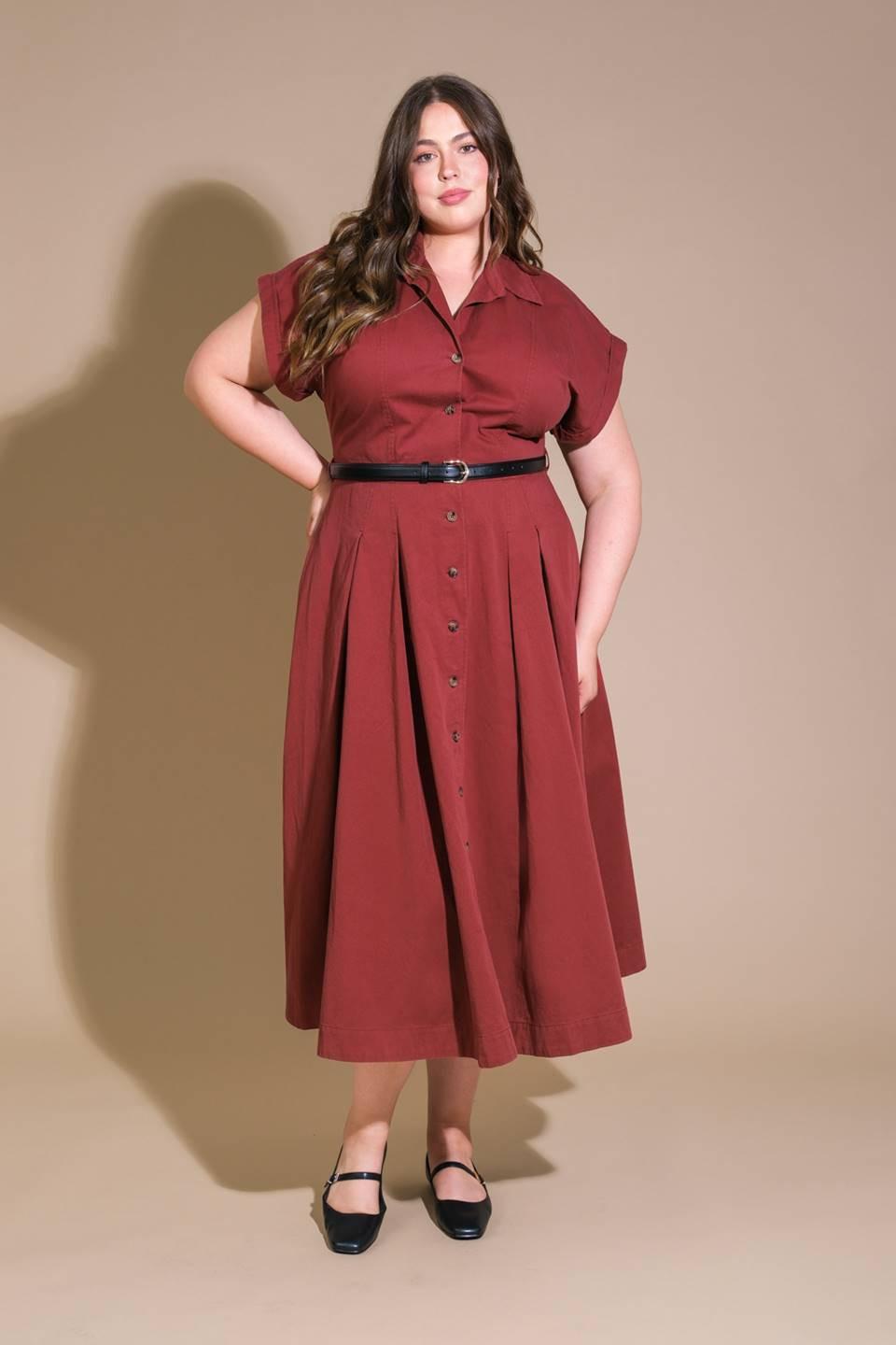 Flying Tomato Perfect Balance Woven Midi Dress in berry color, showcasing a stylish, lightweight dress with a relaxed fit.