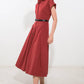 Flying Tomato Perfect Balance Woven Midi Dress in berry color, showcasing a stylish, flowy design with a fitted waist and versatile length.