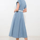 Flying Tomato SOAK IN THE SUN denim midi dress in blue and white, featuring a casual, sun-inspired design perfect for warm-weather wear.
