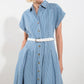 Flying Tomato SOAK IN THE SUN denim midi dress in blue and white, featuring a classic sleeveless design and casual, stylish fit.