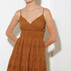 LUMINOUS BLISS WOVEN EYELET MIDI DRESS - BROWN
