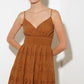 Brown woven eyelet midi dress from Flying Tomato's Luminous Bliss collection, featuring a flowing silhouette and intricate eyelet details.