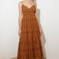 Brown Luminous Bliss woven eyelet midi dress by Flying Tomato, featuring a flowy silhouette and intricate eyelet details.