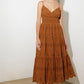 Brown luminous bliss woven eyelet midi dress by Flying Tomato, featuring a stylish and breathable design perfect for warm weather.
