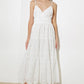 Off-white luminous bliss woven eyelet midi dress by Flying Tomato, featuring delicate eyelet details and a flowing silhouette.