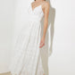 Off-white luminous bliss woven eyelet midi dress by Flying Tomato, featuring delicate eyelet details and a flowing silhouette.