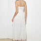 Off-white luminous bliss woven eyelet midi dress by Flying Tomato, featuring delicate eyelet details and a flowing silhouette.