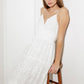 Off-white Luminous Bliss woven eyelet midi dress by Flying Tomato, featuring delicate eyelet details and a flowing silhouette.