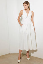White woven midi dress from Flying Tomato's Fanciful Escapes collection, featuring a flowing, stylish dress with a relaxed fit.