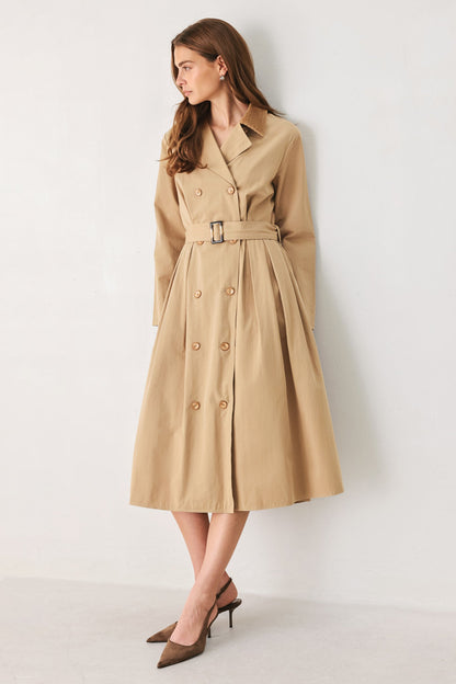 FALLING LEAVES WOVEN MIDI TRENCH COAT DRESS