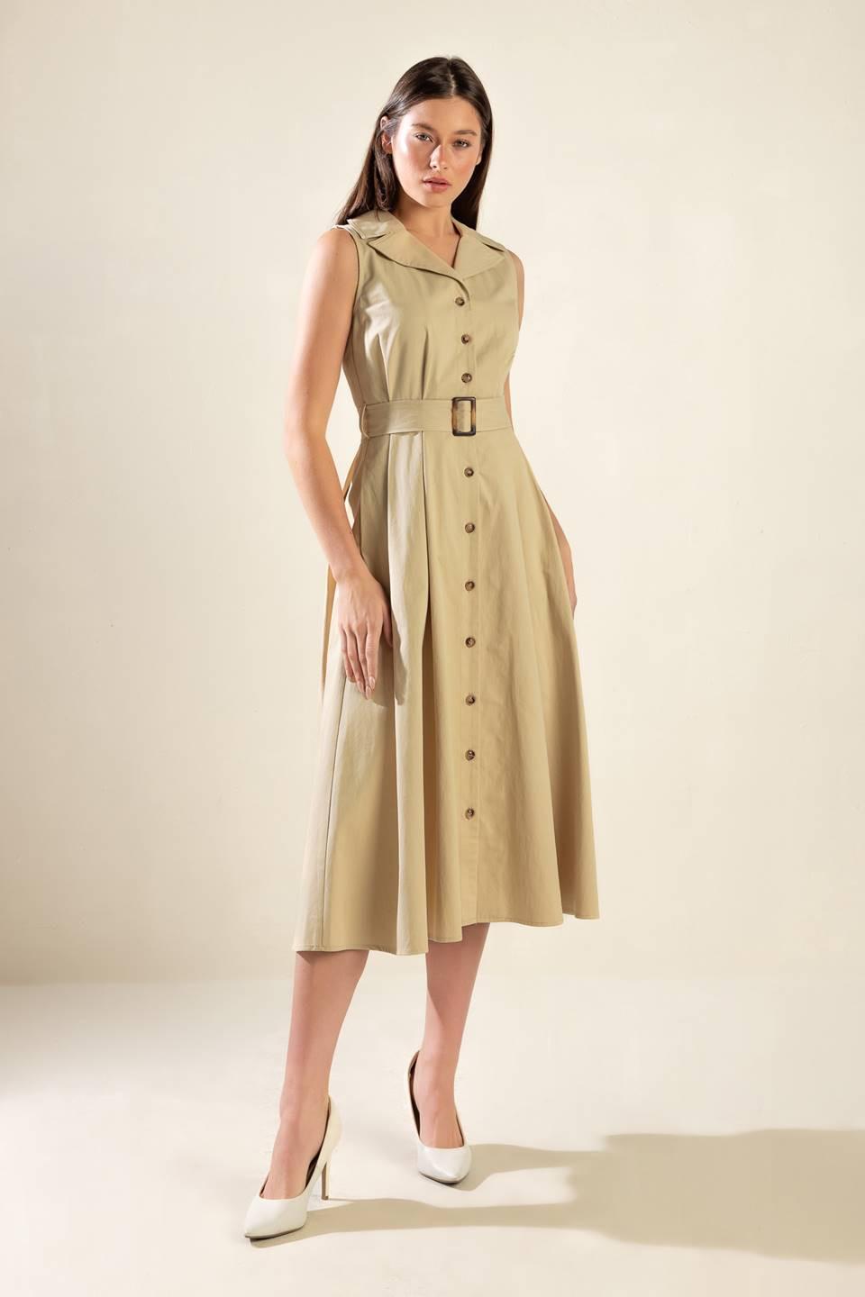 Beige woven midi dress from Flying Tomato's Ideal Approach collection, featuring a stylish and comfortable design.