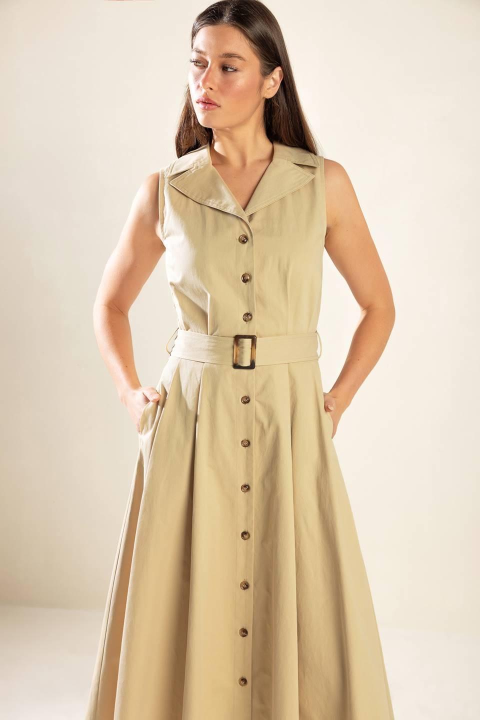 Beige Flying Tomato woven midi dress from the Ideal Approach collection, featuring a stylish, comfortable design.