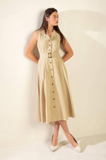 Flying Tomato beige woven midi dress from the Ideal Approach collection, featuring a stylish and comfortable design.