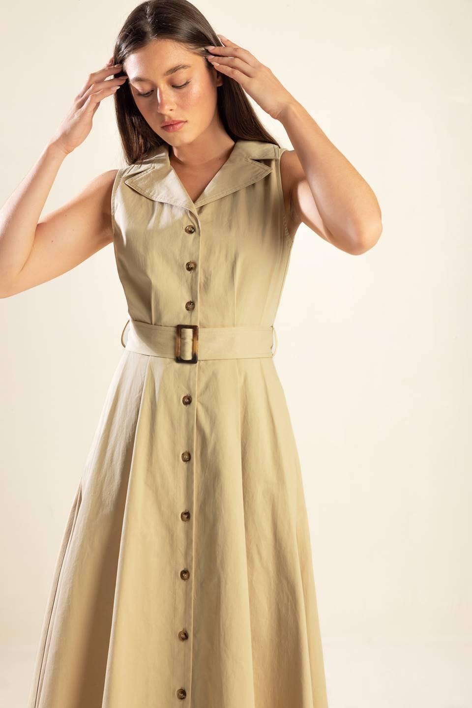 Beige woven midi dress from Flying Tomato's Ideal Approach collection, featuring a stylish, comfortable design perfect for casual wear.